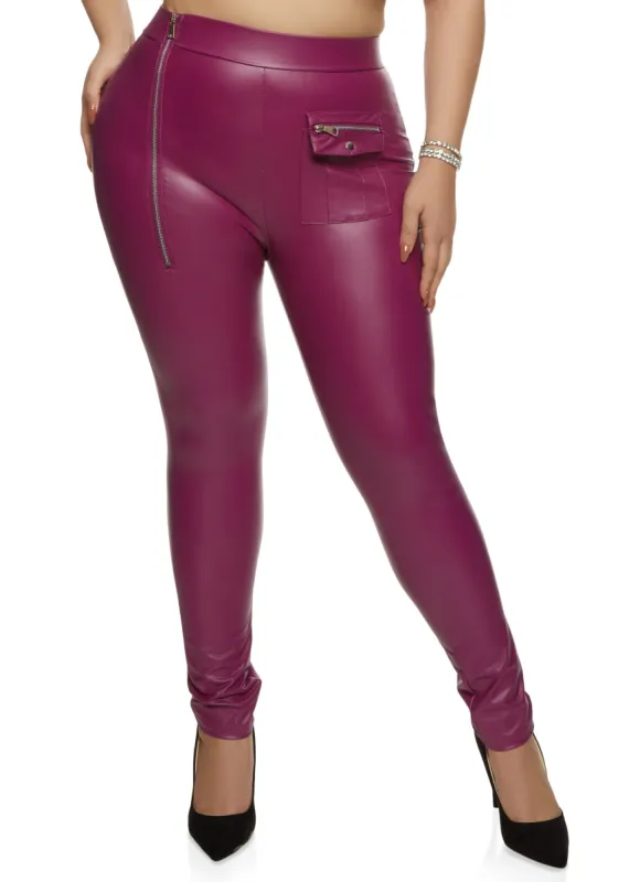 Plus Size Faux Leather Zip Front Skinny Pants sold by Rainbow