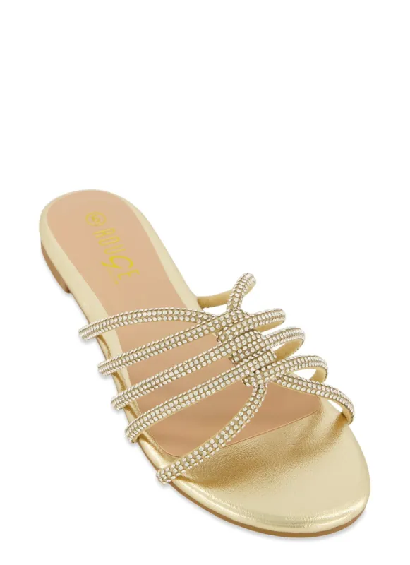 Rhinestone Criss Cross Strappy Slide Sandals sold by Rainbow
