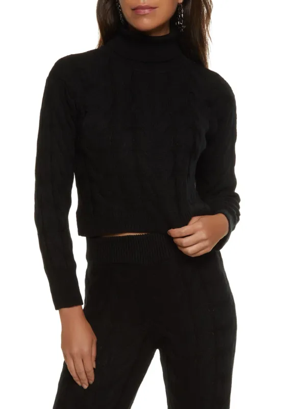 Cable Knit Turtleneck Cropped Sweater sold by Rainbow