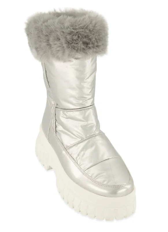 Faux Fur Side Zip Platform Snow Boots sold by Rainbow