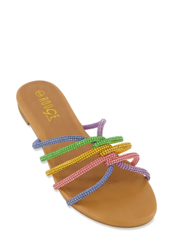 Rhinestone Criss Cross Strappy Slide Sandals sold by Rainbow