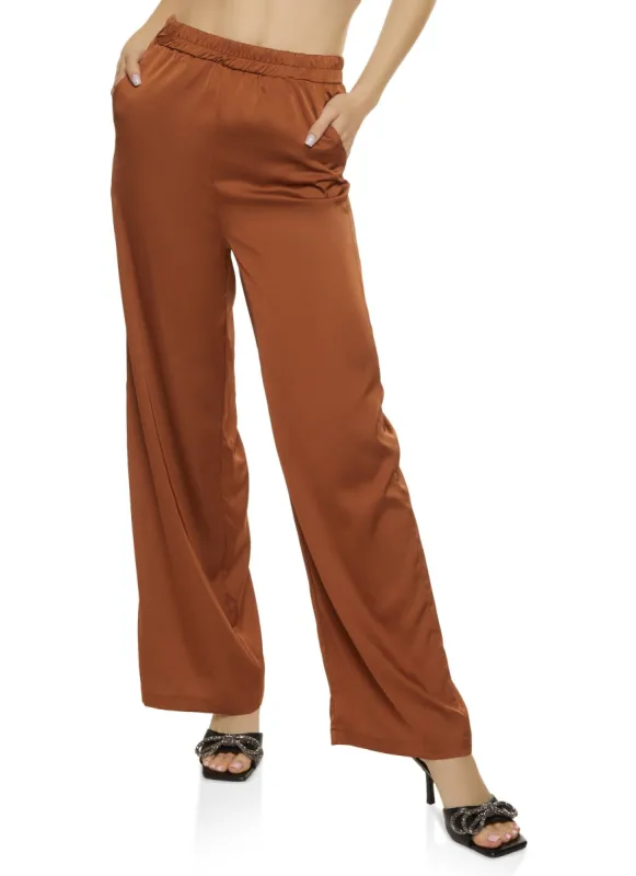 Satin High Waist Wide Leg Pants sold by Rainbow