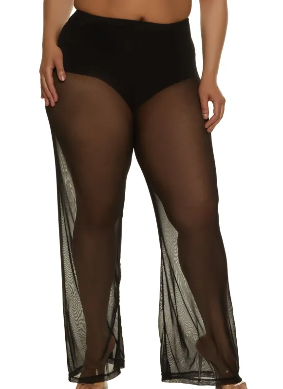 Plus Size Mesh Flare Pants sold by Rainbow