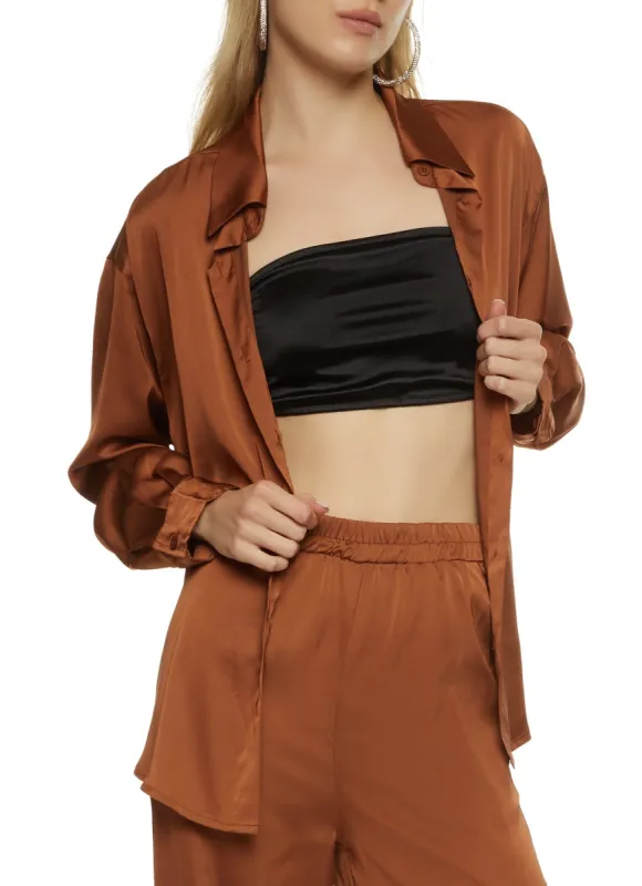 Satin Button Front Tunic Shirt sold by Rainbow
