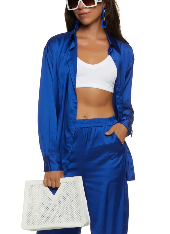 Satin Button Front Tunic Shirt sold by Rainbow