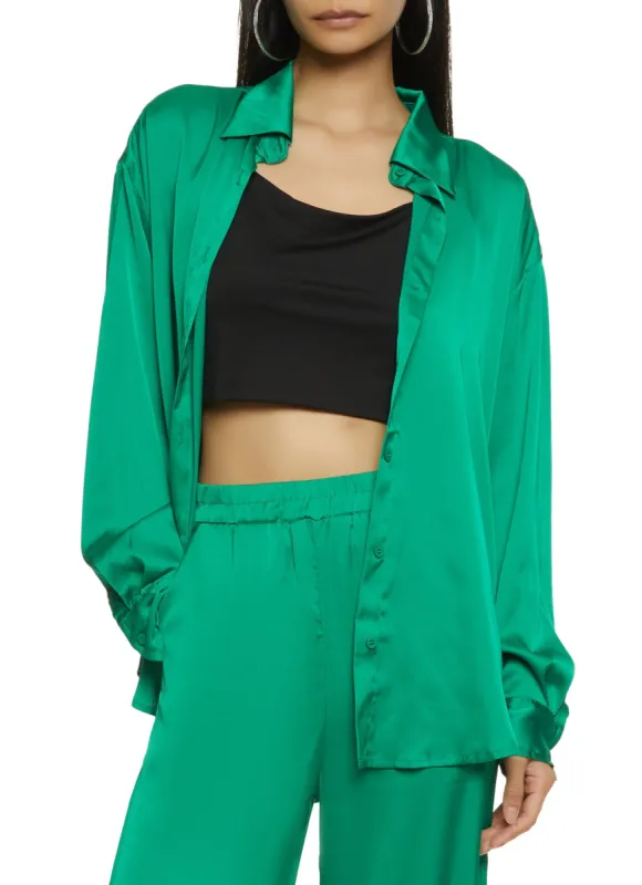 Satin Button Front Tunic Shirt sold by Rainbow