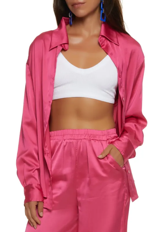 Satin Button Front Tunic Shirt sold by Rainbow