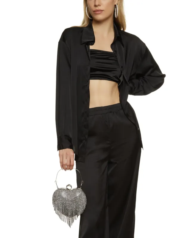 Satin Button Front Tunic Shirt sold by Rainbow