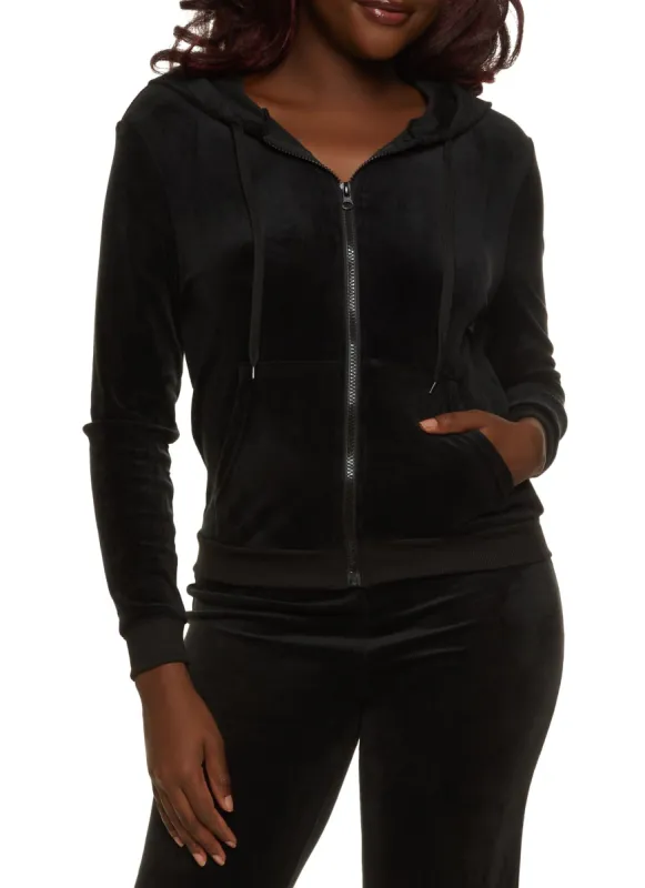 Solid Velour Zip Front Hoodie sold by Rainbow