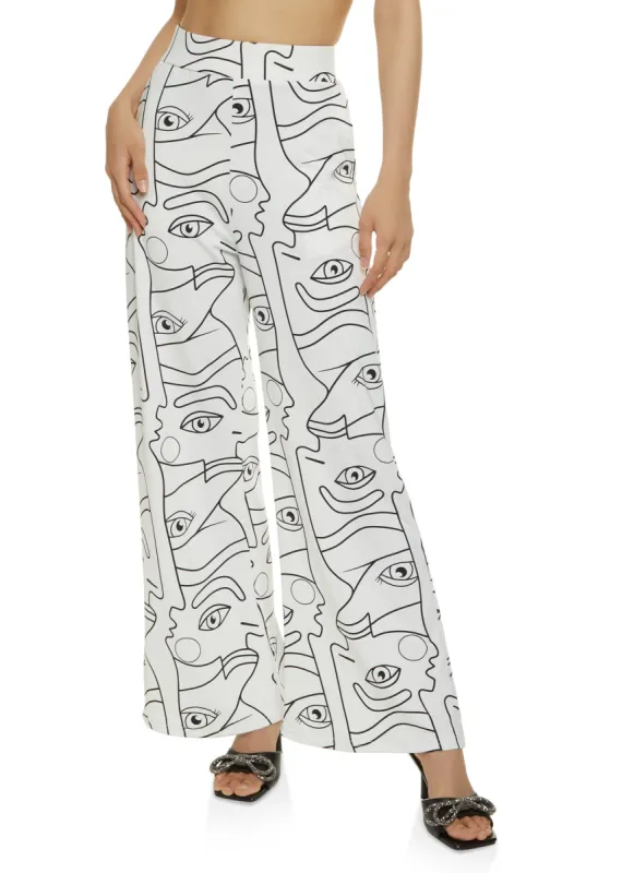 Face Print Wide Leg Pants sold by Rainbow