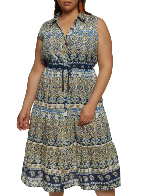 Plus Size Paisley Border Print Sleeveless Dress sold by Rainbow