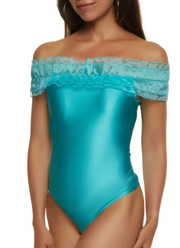 Ruffle Trim Off the Shoulder Bodysuit sold by Rainbow