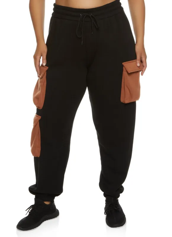 Plus Size Color Block Drawstring Cargo Pocket Sweatpants sold by Rainbow