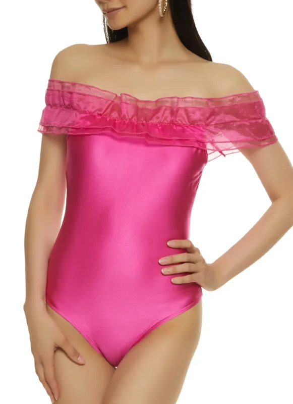 Ruffle Trim Off the Shoulder Bodysuit sold by Rainbow