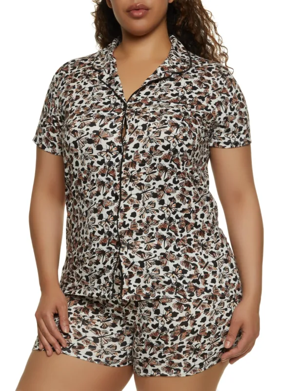 Plus Size Animal Butterfly Print Pajama Shirt and Shorts sold by Rainbow