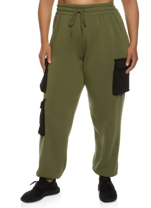 Plus Size Color Block Drawstring Cargo Pocket Sweatpants sold by Rainbow