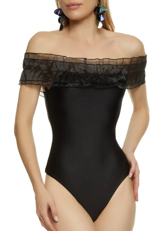 Ruffle Trim Off the Shoulder Bodysuit sold by Rainbow
