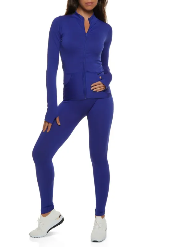 Seamless Solid Track Jacket and Leggings Set sold by Rainbow