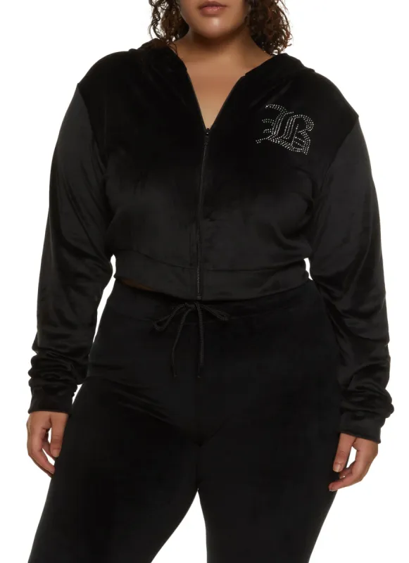 Plus Size B Initial Rhinestone Studded Hoodie sold by Rainbow