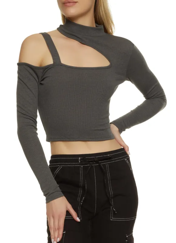 Ribbed Mock Neck One Shoulder Top sold by Rainbow