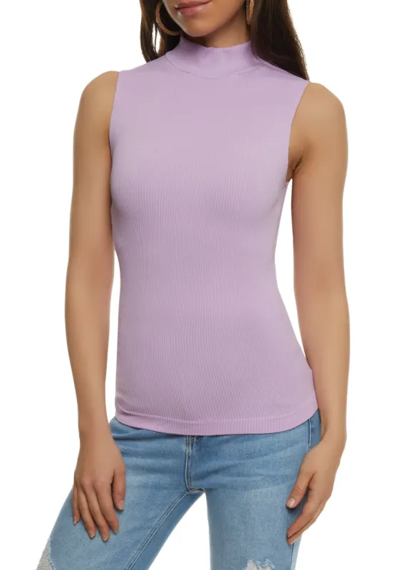 Mock Neck Seamless Ribbed Knit Tank Top sold by Rainbow