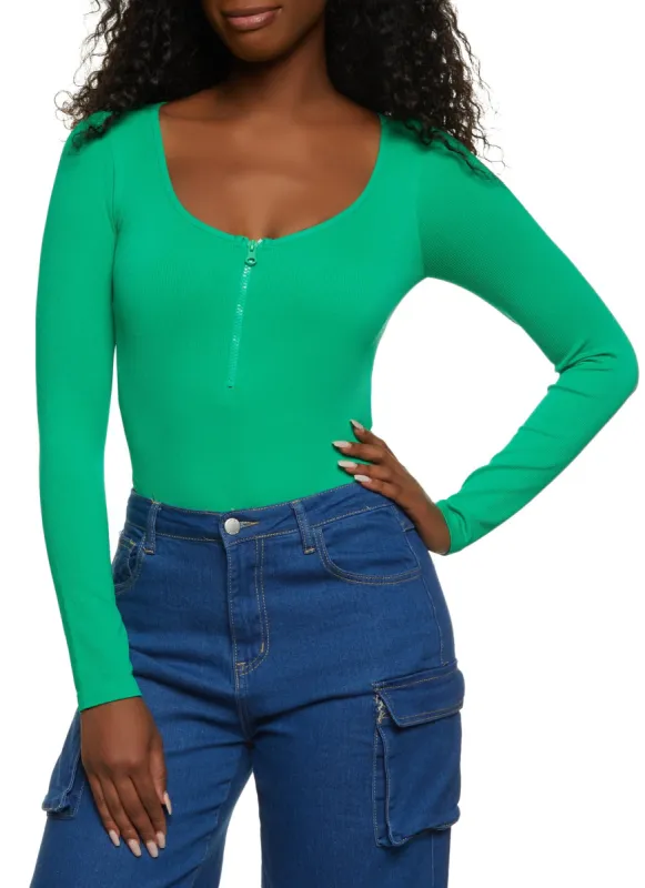 Half Zip Scoop Neck Long Sleeve Bodysuit sold by Rainbow