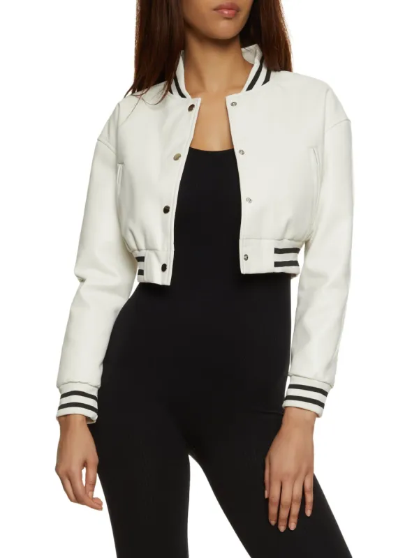 Faux Leather Cropped Baseball Jacket sold by Rainbow