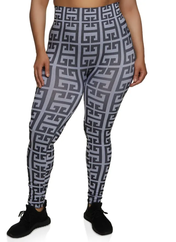 Plus Size Greek Key High Waisted Leggings sold by Rainbow