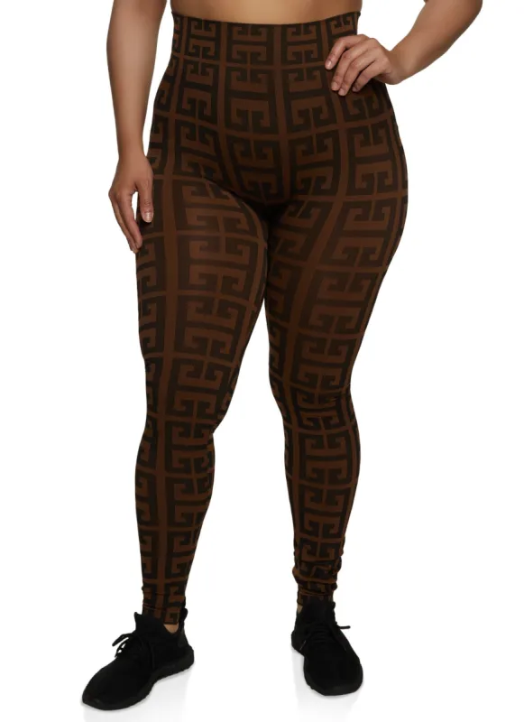 Plus Size Greek Key High Waisted Leggings sold by Rainbow
