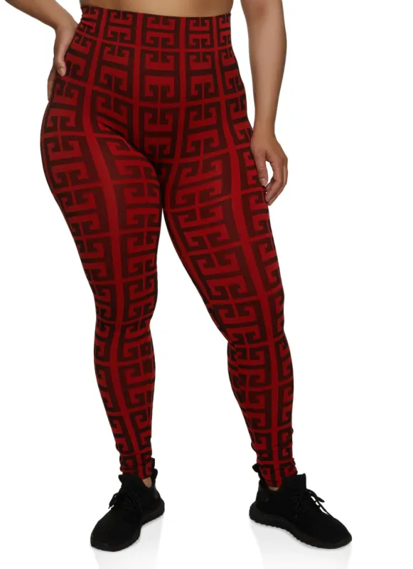 Plus Size Greek Key High Waisted Leggings sold by Rainbow
