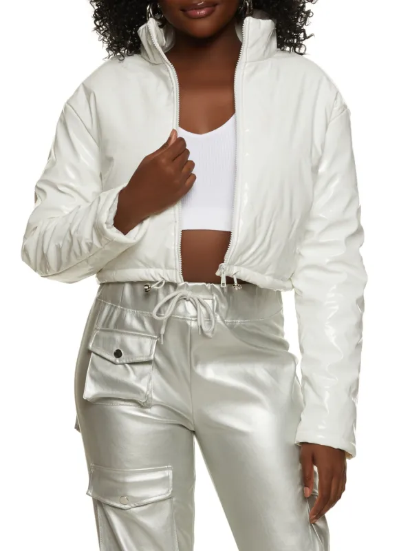 Faux Patent Leather Puffer Jacket sold by Rainbow