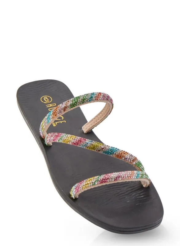 Asymmetrical Strap Rhinestone Sandals sold by Rainbow