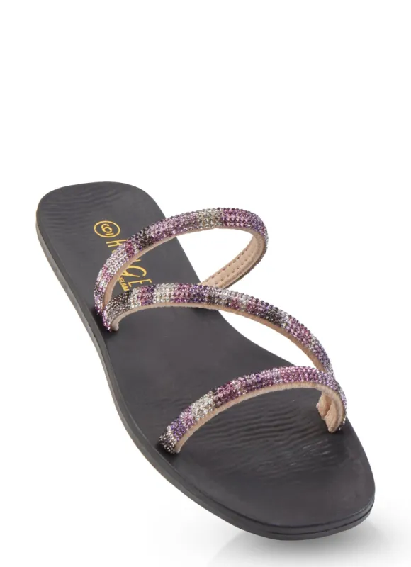 Asymmetrical Strap Rhinestone Sandals sold by Rainbow
