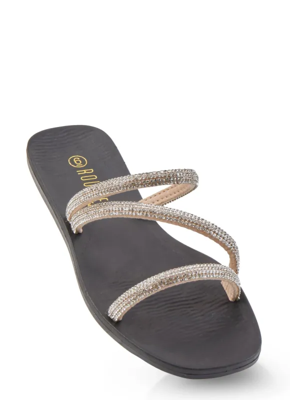 Asymmetrical Strap Rhinestone Sandals sold by Rainbow