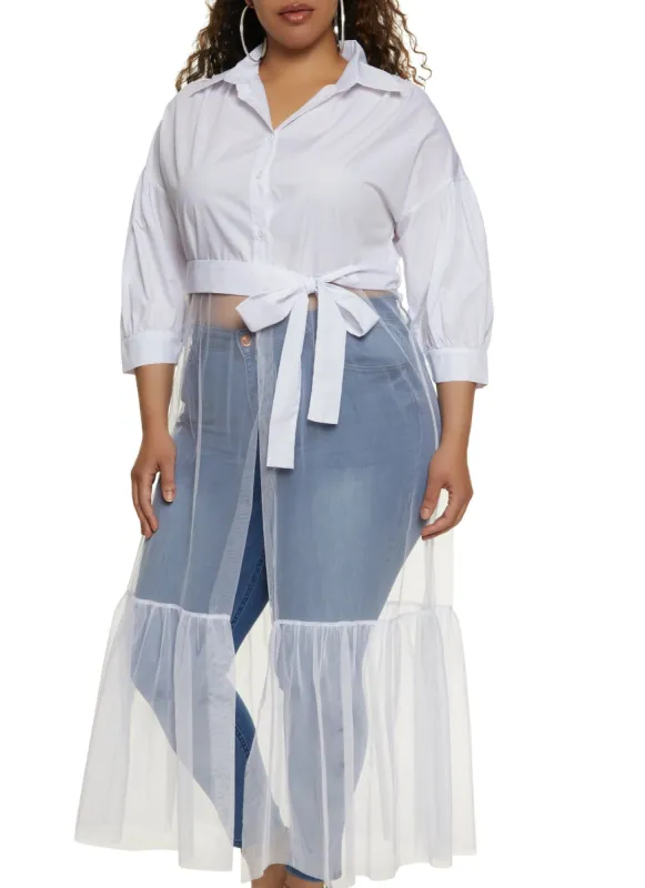 Plus Size Poplin Tulle Hem Shirt sold by Rainbow