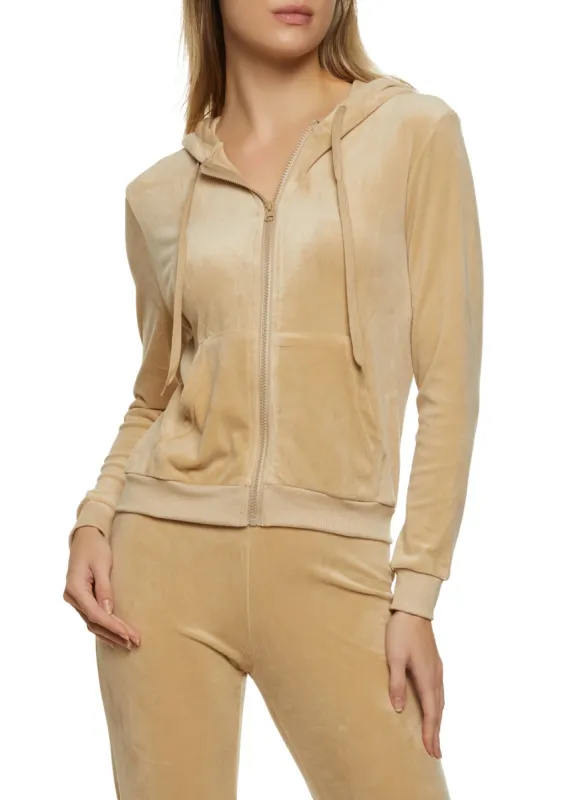 Solid Velour Zip Front Hoodie sold by Rainbow