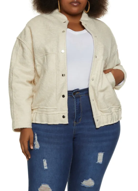 Plus Size Faux Wool Bomber Jacket sold by Rainbow