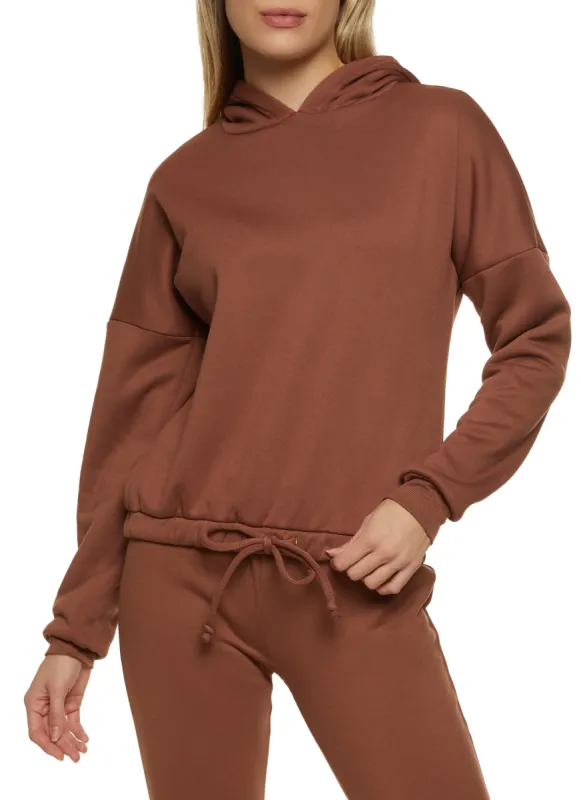 Fleece Faux Drawstring Pullover Hoodie sold by Rainbow