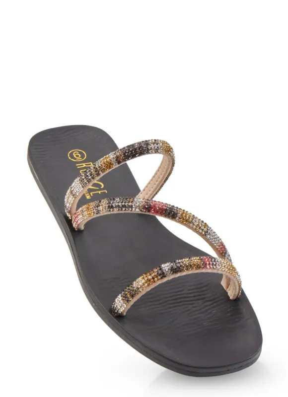 Asymmetrical Strap Rhinestone Sandals sold by Rainbow