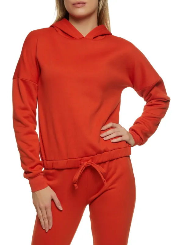 Fleece Faux Drawstring Pullover Hoodie sold by Rainbow
