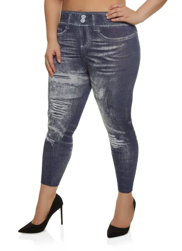 Plus Size Whiskered Print Jeggings sold by Rainbow