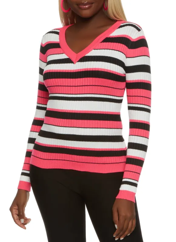 Striped V Neck Sweater sold by Rainbow