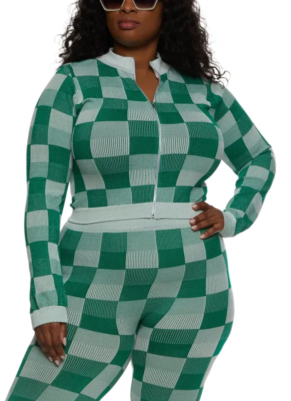 Plus Size Seamless Checkered Track Jacket sold by Rainbow