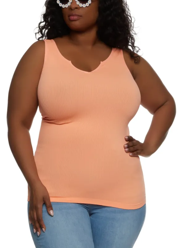 Plus Size Ribbed Notch Neck Tank Top sold by Rainbow