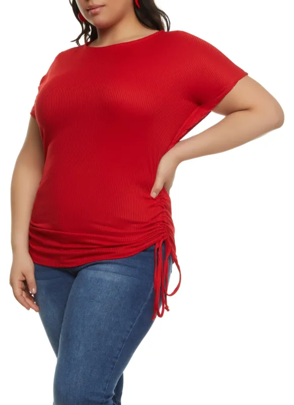 Plus Size Ribbed Knit Ruched Side Top sold by Rainbow