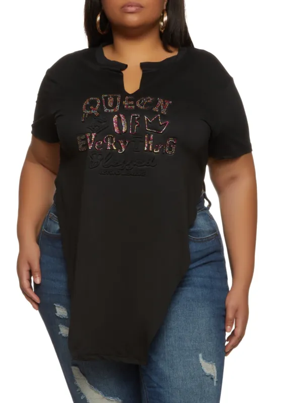 Plus Size Queen of Everything Embossed Rhinestone Graphic Tee sold by Rainbow