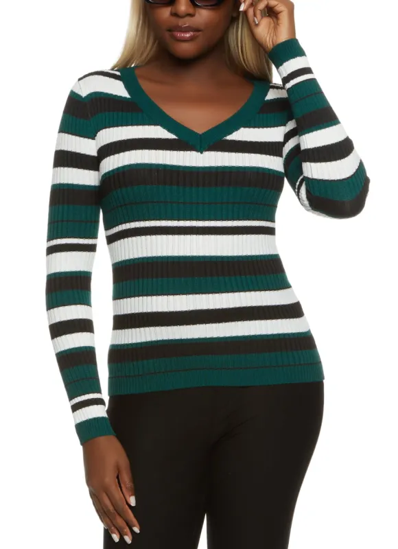 Striped V Neck Sweater sold by Rainbow