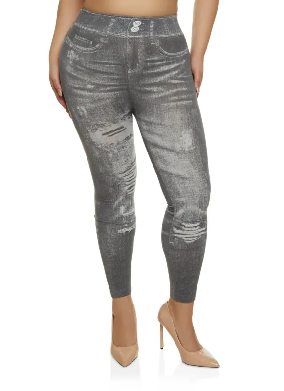 Plus Size Whiskered Print Jeggings sold by Rainbow