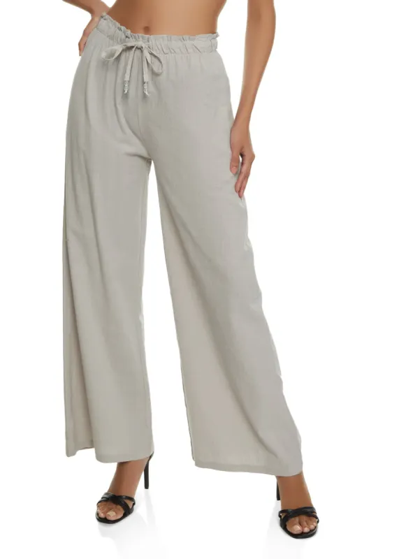Drawstring Paper Bag Waist Palazzo Pants sold by Rainbow