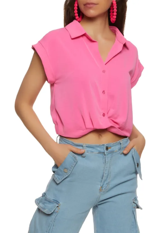 Cuffed Short Sleeve Button Front Shirt sold by Rainbow